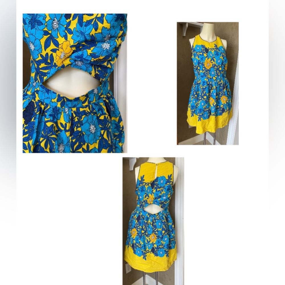 Atmosphere Womens Yellow With Blue Flowers Dress